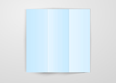 Three times folded light blue paper sheet placed on white background. Square card template design vector isolated with shadowのイラスト素材