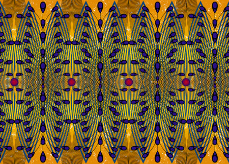 African print fabric, Ethnic handmade ornament for your design, Ethnic and tribal motifs geometric elements. Vector seamless texture, afro textile Ankara fashion style. Pareo wrap dress, batik carpetのイラスト素材