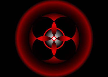 sacred flower, Celtic like style linear star with circle symbol. Linear knot logo, Wiccan symbol for protection, mystical geometry. 3D Wicca Ancient occult divination icon. Vector isolated on blackのイラスト素材