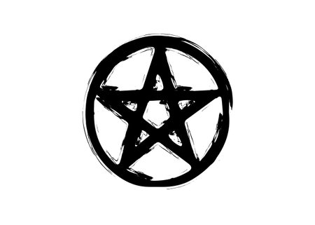 Pentagram occult symbol. wiccan sigil pentacle esoteric brush grunge style. Vector isolated on white backgroundのイラスト素材