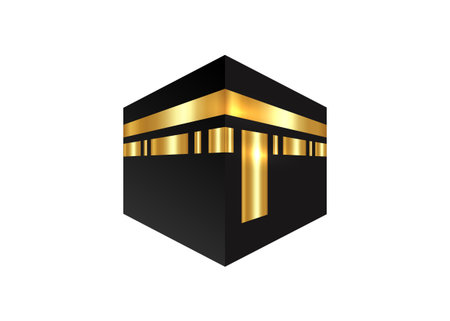 islamic icon Kaaba mosque vector design, Makkah. Islamic sacred Masjid-Al-Haram in white or transparent isolated backgroundのイラスト素材
