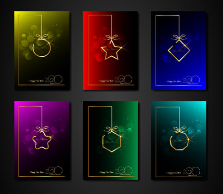 2020 set cards Happy New Year colorful gradient textureのイラスト素材