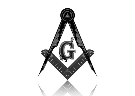 Freemasonry emblem - the masonic square and compass symbol. All seeing eye of god in sacred geometry triangle, masonry and illuminati symbol, design element. Round vector isolated on whiteのイラスト素材