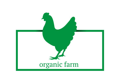 Organic farm premium chicken . Labels, badges and design elements. green organic style. Vector Illustration isolated on white background Language Keywords: Englishのイラスト素材