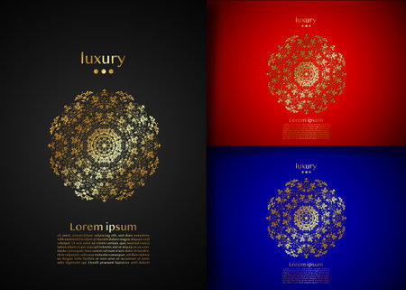 Golden luxury mandala template with abstract vector elements. Can be used for emblem and monogram. Great for invitation, flyer, menu, brochure, background or any desired ideaのイラスト素材
