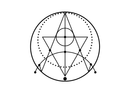 Sigil of Protection. Magical Amulets. Can be used as tattoo and prints. Wiccan occult symbol, sacred geometry, vector isolated on white backgroundのイラスト素材