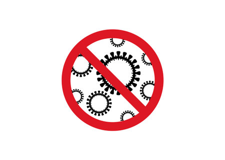 Sign caution coronavirus. Stop coronavirus. Coronavirus outbreak. Coronavirus danger and public health risk disease and flu outbreak. Pandemic medical concept with dangerous cells. Vector isolatedのイラスト素材