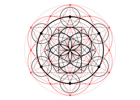Seed of life symbol Sacred Geometry. Geometric mystic mandala of alchemy esoteric Flower of Life. Vector divine meditative amulet isolated on white backgroundのイラスト素材
