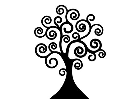 Tree of life icon, Tree natural icon and black tree ecology illustration symbol icon vector design isolated on white background. abstract blossoming swirl treeのイラスト素材
