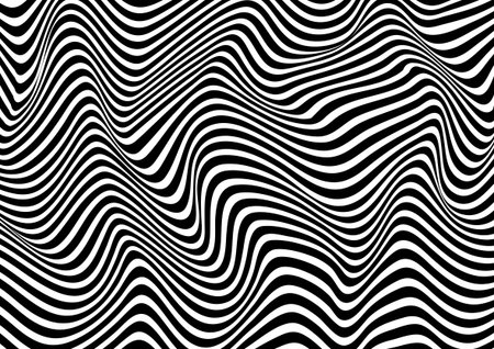 Psychedelic lines. Abstract pattern. Texture with wavy, curves stripes. Optical art background. Wave design black and white. Vector illustrationのイラスト素材