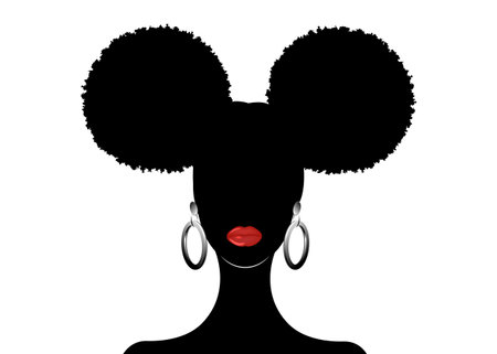 black woman with curly hair. Fashion model silhouette. Curly beauty girl vector illustration isolated on white backgroundのイラスト素材