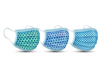 Set medical face mask, Safety surgical mask, Colorful fashion Cotton mask for Corona virus, modern fabric pattern. Dust Protection for Hospital or pollution protect gear. Vector isolated on whiteのイラスト素材