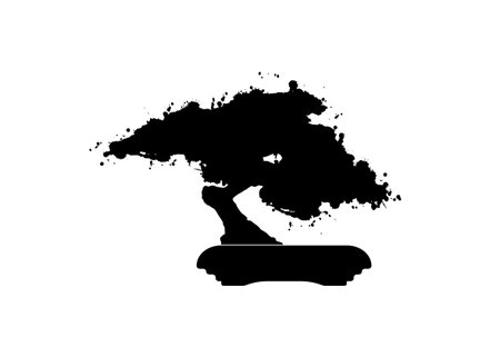 bonsai icon, Japanese bonsai tree, plant silhouette icons on white background, Black silhouette of bonsai. Vector isolated on white background, logo tree grunge splash styleのイラスト素材