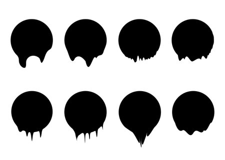 Set circles with black ink splashes design element, vector isolated on white backgroundのイラスト素材