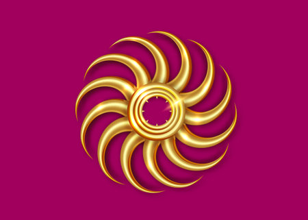 Decorative Golden Sun Vintage Art Deco Mirror frame for Living Room Bedrooms. Wall Classic Circular border. Gold Beveled Round Wall in molding a Sun-Ray vector Isolated on purple.のイラスト素材