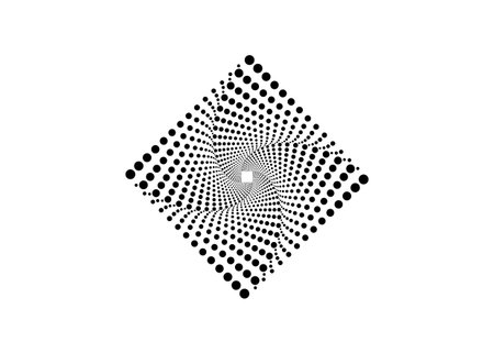 Dotted Spiral Vortex Rhombus Gradient halftone circle pattern. Logo Design. Vector illustration of Spiral Monochrome Dots isolated on white backgroundのイラスト素材