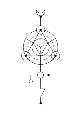Sacred geometry abstract mystic signs. Merkaba thin line geometric triangle shape, esoteric or spiritual symbols. isolated on white background. Black linear shapes. For you design: tattoo, print, cardのイラスト素材
