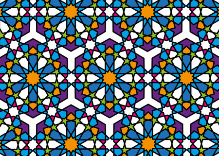 Mosaic Islamic pattern, black line art persian motif. Ramadan banner Arabic round pattern elements....