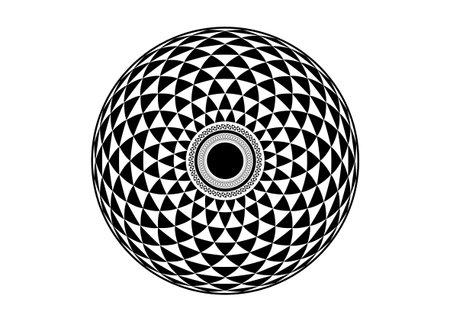 Torus Yantra, Hypnotic Eye sacred geometry basic element. Circular mathematical ornament. A circular pattern from the crossed circles, vector isolated on white backgroundのイラスト素材