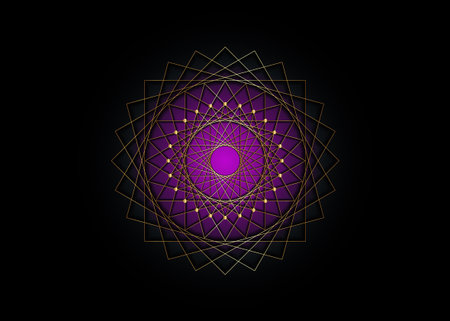 Gold Circle mandala, purple Sacred Geometry, round frame sign geometric design, intertwining of...