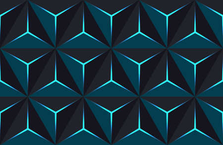 Geometric 3D Pattern with Basic Shapes. Background with luxury dark polygonal texture and blue triangle lines. Abstract Premium triangles design low poly surface, vector illustrationのイラスト素材
