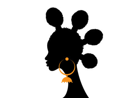 Afro hairstyles, Woman hair bun styles for curly hair, beauty Curly Puff for Extension fashion hair, vector isolated on white backgroundのイラスト素材