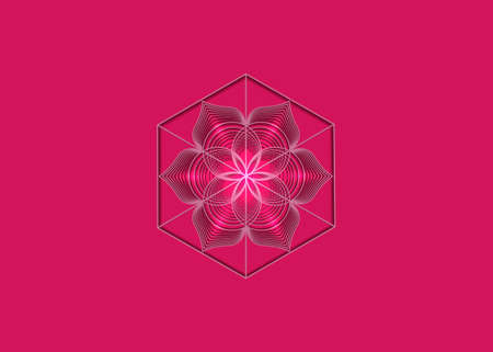 Seed of life symbol Sacred Geometry. Logo icon Geometric mystic mandala of alchemy esoteric Flower of Life. Vector purple lines, Yantra, chakra or lotus divine meditative amulet isolated on pinkのイラスト素材