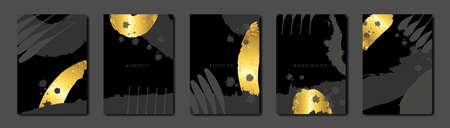 Black and Gold Design Templates set for Brochures, Flyers, Mobile Technologies, Applications, Online Services, Typographic Emblems, Logo, Banners. Golden Abstract Modern vector luxury Backgroundのイラスト素材