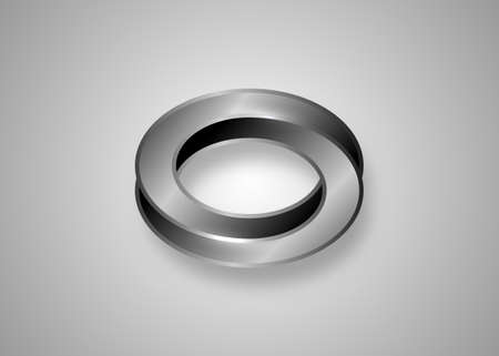 Mobius 3D strip. Spatial figure with upturned surfaces. Optical illusion with dual circular contour. Logo symbolizing turnover, repeatability, recurrence, infinity. Metallic icon Vector isolatedのイラスト素材