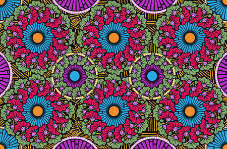 African Wax Print fabric, Ethnic handmade ornament fashion design, Afro Ethnic flowers and tribal...