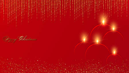 Banner Christmas candles in red paper and glitter craft cartoon style. Festive invitation, new year modern design for advertising, branding background greeting card, cover, poster. Vector illustrationのイラスト素材