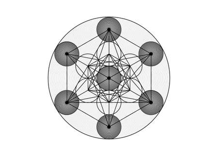 Metatrons Cube, Flower of Life. Sacred geometry, graphic geometric elements. Mystic icon platonic solids, abstract geometric drawing, crop circles. Vector isolated on white backgroundのイラスト素材