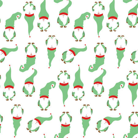 Seamless print set of Christmas Gnome, Scandinavian Nordic Gnome, Cute Christmas Santa Gnome Elf. Vector Illustration isolated on white background. Xmas elements for paper designのイラスト素材