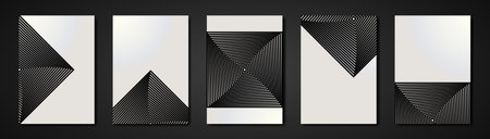 Minimal covers set. Future geometric design. Op Art squares in black an white with diagonal lines...