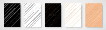 Modern black and white stripe cover, frame design set. Luxury creative dynamic line pattern in premium gold, silver, black colors. Formal premium vector background for business brochure, notebook, menu templateのイラスト素材
