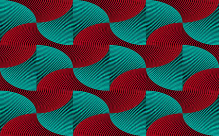 African Wax Print fabric, Ethnic kanka kikoy ornament for your design, colorful tribal motifs, overlapping geometric elements. Vector texture, afro kitenge textile, Ankara fashion style backgroundのイラスト素材