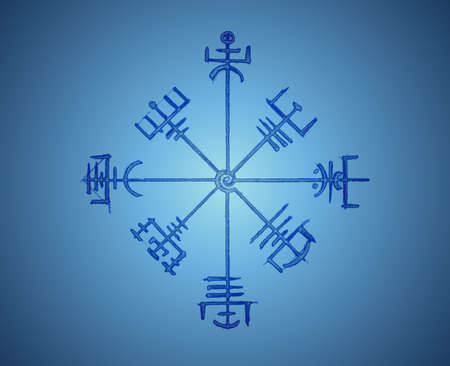 Vegvisir runic compass pencil drawing style, Hand drawing of Viking symbols, Sacred Norse logo...
