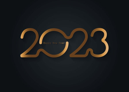 2023 New Year gold logo design. Holiday greeting card. Vector illustration. Holiday design for...