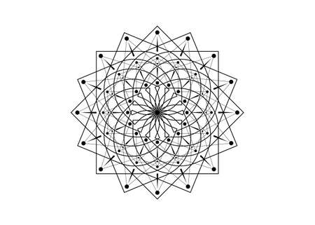 Black lotus flower mandala, Seed of life symbol Sacred Geometry. Logo icon Geometric mystic mandala of alchemy esoteric Flower. Vector divine meditative amulet isolated on white backgroundのイラスト素材