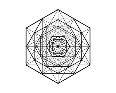 Hexagonal Mandala, sacred geometry, magic hexagram. Abstract Geometric pattern element, line design. Mystic icon platonic solid vector isolated on white backgroundのイラスト素材