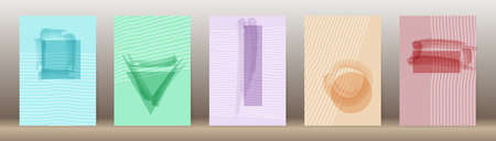 Creative minimalist hand painted Abstract art background with watercolor stain and Hand Drawn doodle Scribble Circle, Square, Rectangle. Design for wall decoration, postcard, poster or brochureのイラスト素材