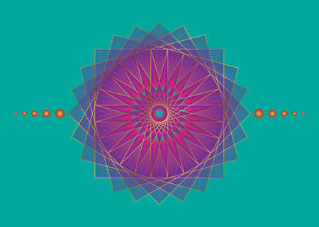 Sacred Geometry Mandala, purple flower gold meditative circle icon, geometric logo design, mystical religious wheel, Indian chakra concept, vector illustration isolated on vintage backgroundのイラスト素材