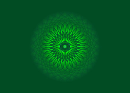 Light Bright Mandala, Sacred Geometry, green flower meditative circle icon, geometric logo design, mystical religious wheel, Indian Fourth chakra concept, vector isolated on green backgroundのイラスト素材