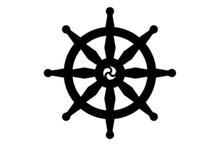 Dharma wheel logo icon. Buddhism sacred symbol. Dharmachakra. Vector illustration isolated on white backgroundのイラスト素材