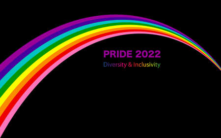 Gay Pride 2022 Wave Rainbow Flag LGBTQIA template. Diversity and Inclusivity. Pride Banner with LGBT Flag sign. Pride Month. Colorful design element frame border vector isolated on black backgroundのイラスト素材