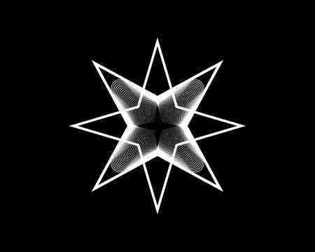 Eight Point Star, Elegant Vector Logo Design, Beauty Decorative Logo Template, Sacred Geometry in white color, geometric pattern isolated on black backgroundのイラスト素材