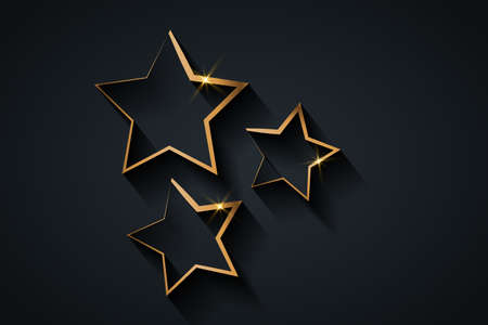 Gold stars template. Giving Ceremony. Golden star prize concept, Silhouette statue icon. Films and cinema symbol stock, Banner Academy award vector isolated or black backgroundのイラスト素材