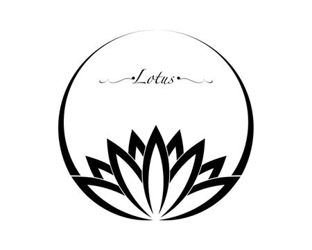 Lotus logo, water lily, Flower of Life. Sacred Geometry. Symbol of Harmony and Balance. Circle White Sign of purity. Chakra Yoga design vector isolated on white backgroundのイラスト素材