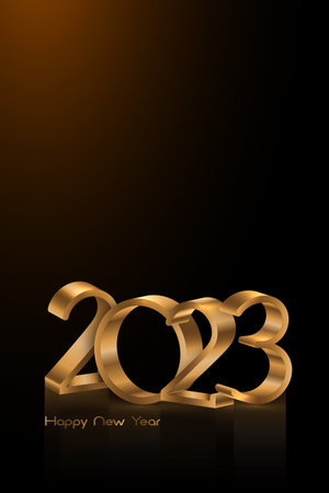 2023 golden 3D numbers, Happy New Year. Vertical banner Christmas theme. Holiday design for greeting...