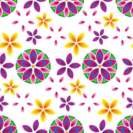 Colorful Flower Mandalas Seamless background. Oriental pattern, decorative elements, vector...